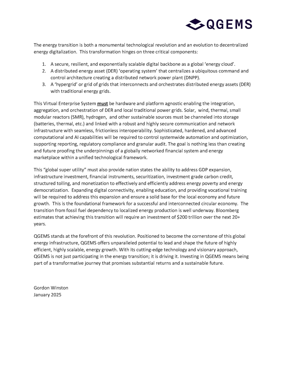 QGEMS CEO Letter